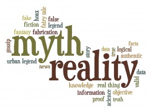 cloud of words or tags related to myth and reality, fiction and facts